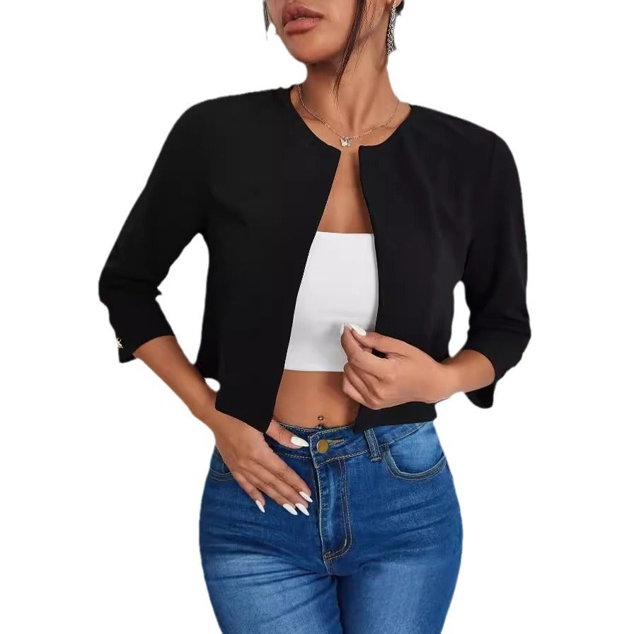 Solid Color Slit Bomber Jacket photo 6