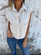 Full Size Textured Button-front Sleeveless Shirt Plus (4)