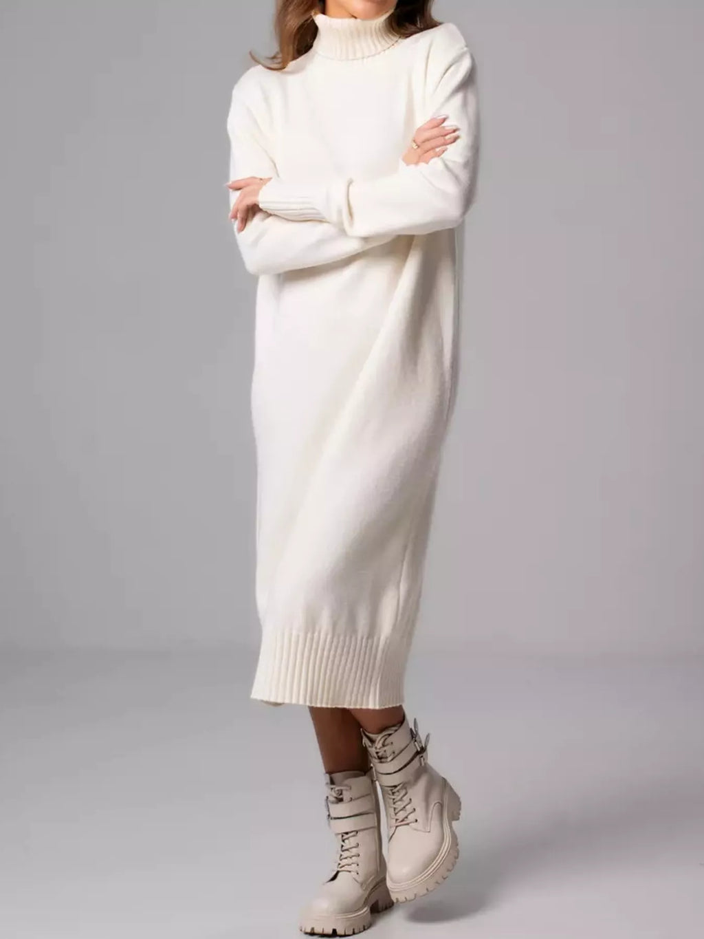 Turtleneck Ribbed Knit Sweater Dress (9)
