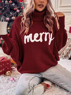 Merry Turtleneck Long Sleeve Christmas Sweater (2)