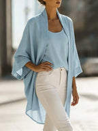 Full Size Open-front Cardigan Matching Tank Top Set Plus (2)