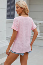 Eyelet V-neck Short Sleeve T-shirt (9)