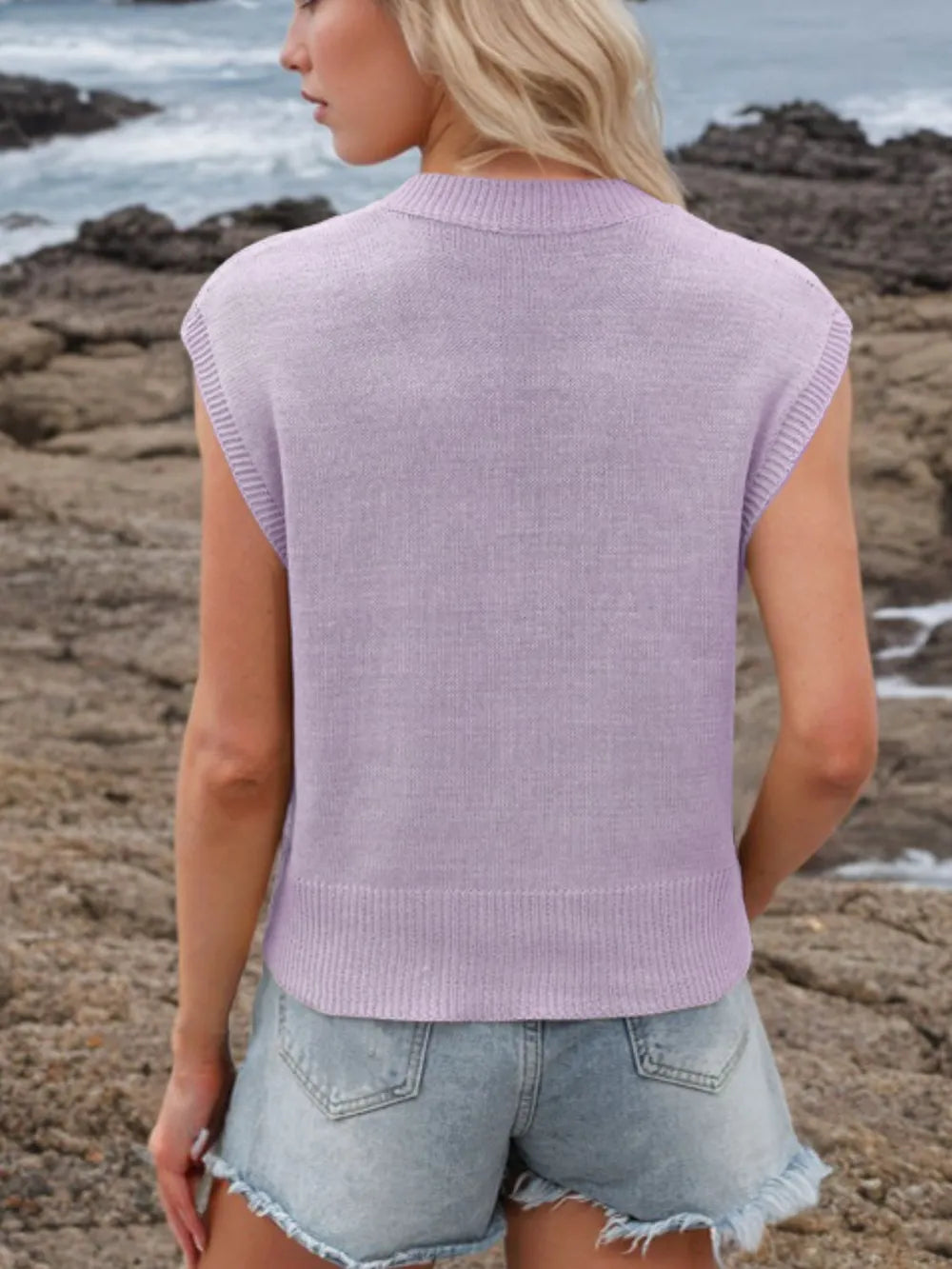 Ribbed Hem V-neck Sweater Vest (21)