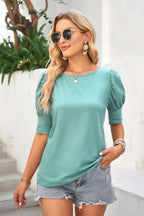 Round Neck Lantern Sleeve Blouse (3)
