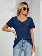 Ruched V-neck Short Sleeve T-shirt (17)