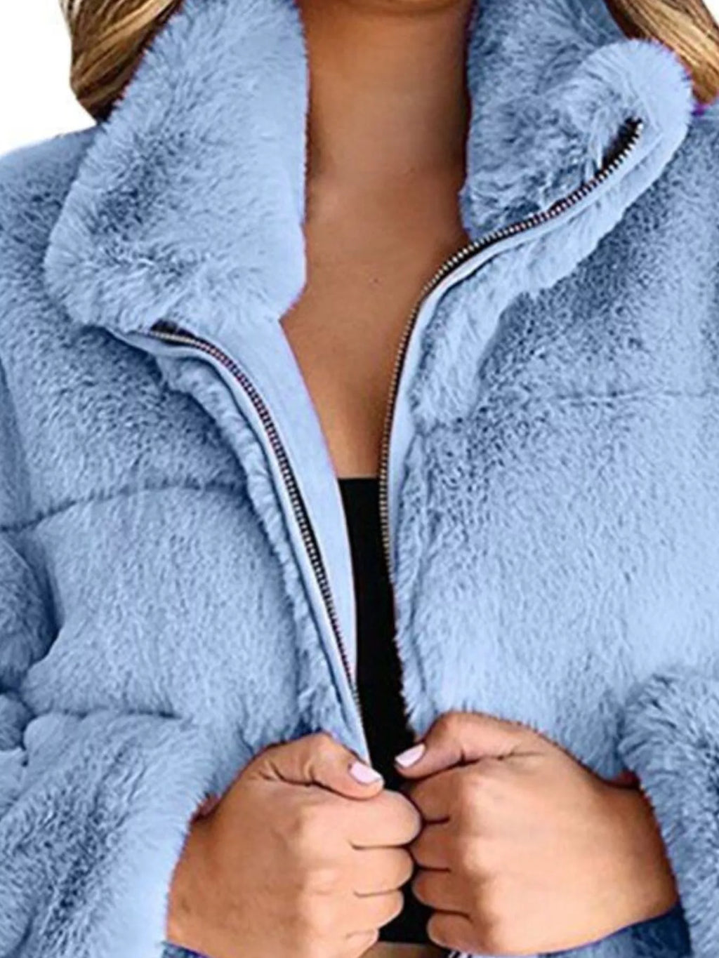 Full Size Faux Fur Cropped Zip-up Jacket Plus (11)