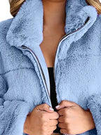 Full Size Faux Fur Cropped Zip-up Jacket Plus (11)