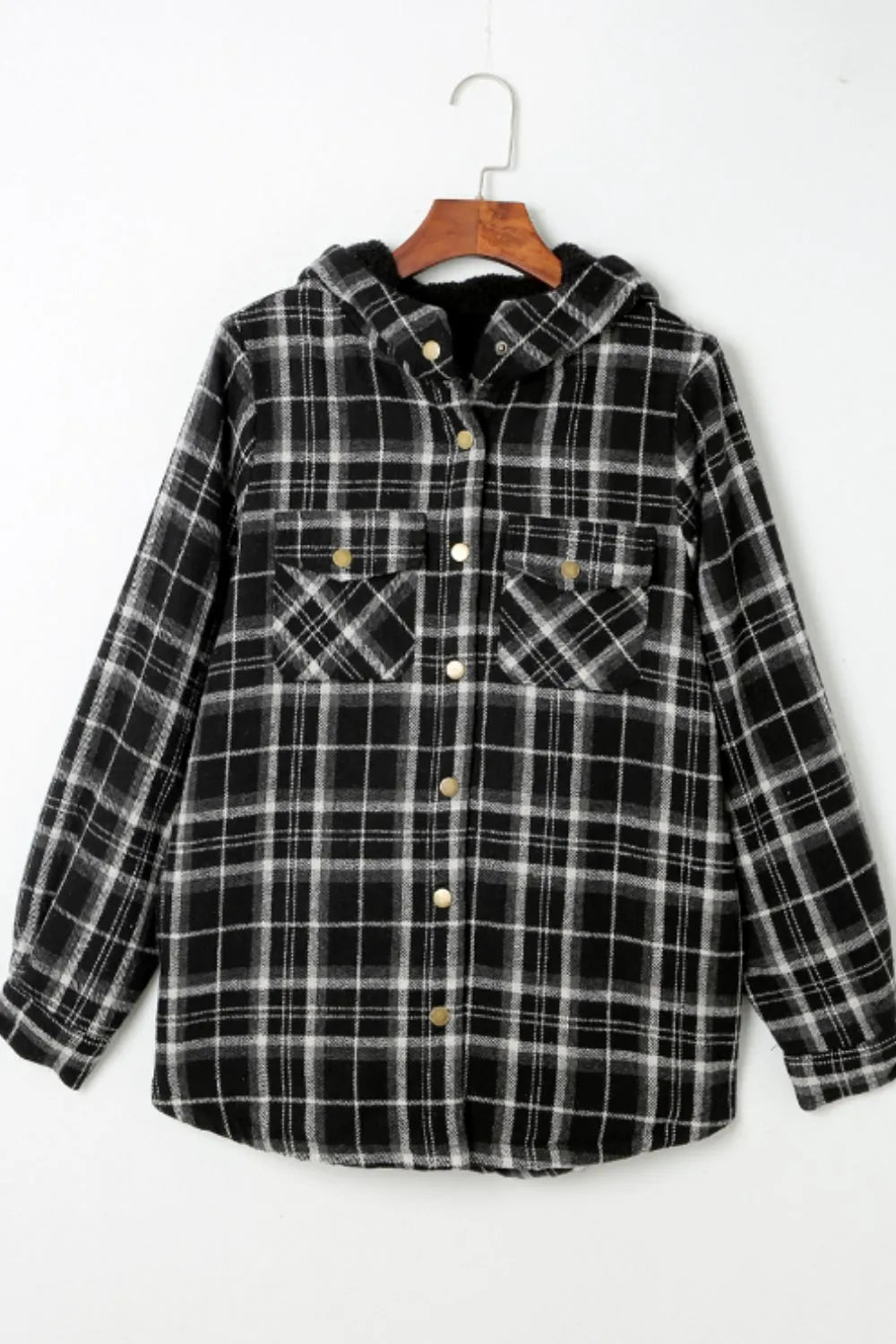 Plaid Button Up Long Sleeve Hooded Jacket (17)