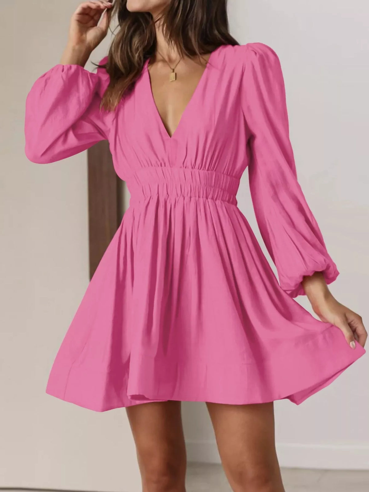 V-neck Long Sleeve Mini Dress (11)