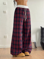 Plaid Wide-leg Pants Elastic Waistband (8)