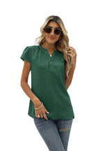 Swiss Dot Notched Neck Short Sleeve Top (3)