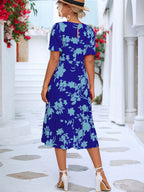 Floral Puff Sleeve Ruffle Hem Midi Dress (15)