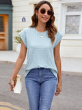 Textured Round Neck Cap Sleeve T-shirt