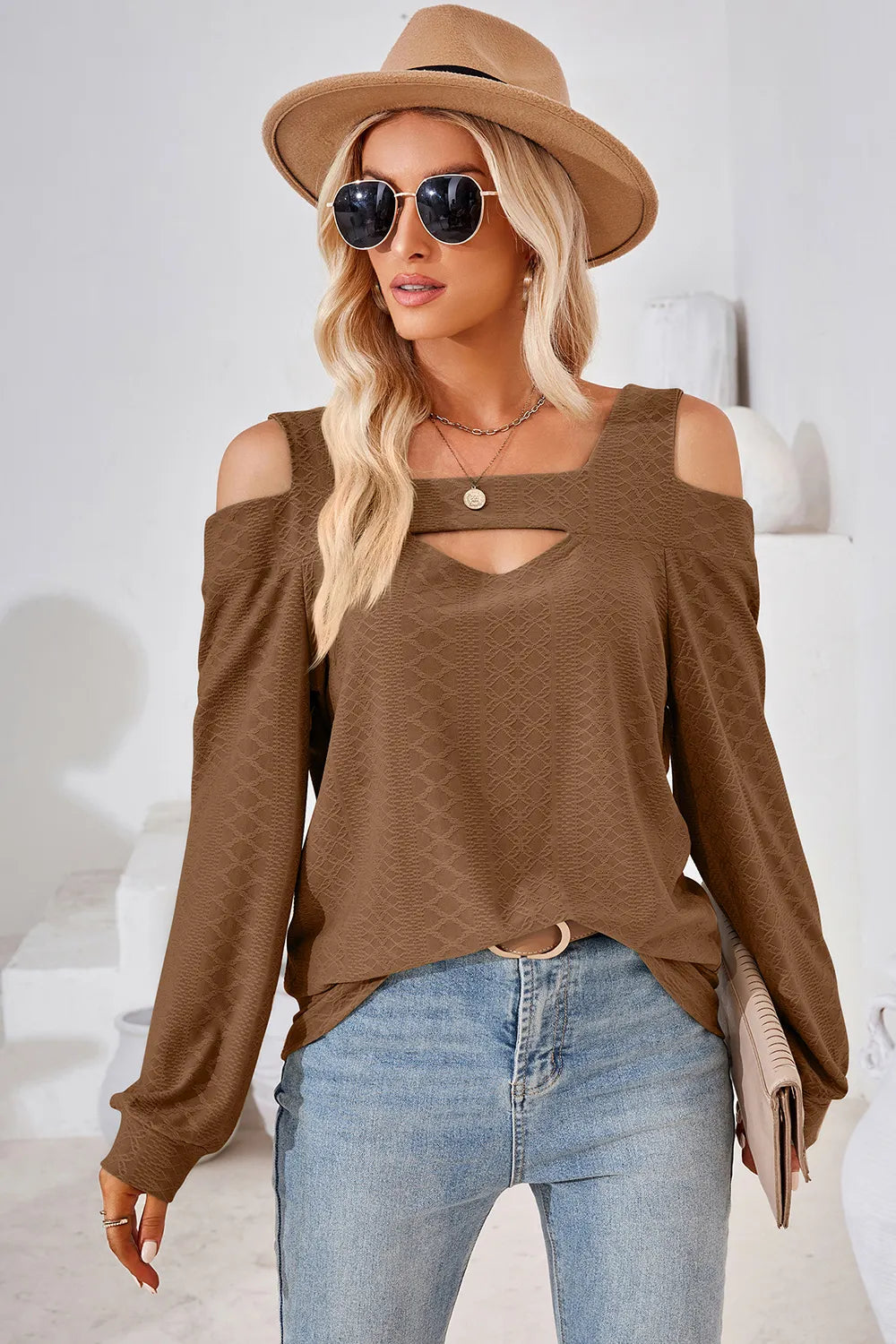 Cutout Square Neck Cold Shoulder T-shirt (18)