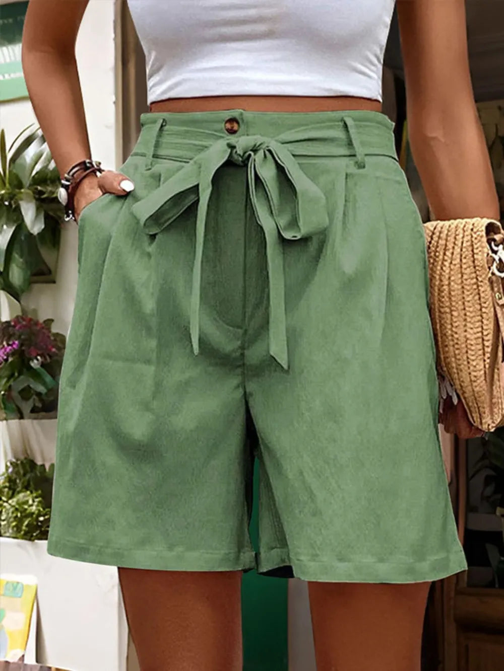 Tied High Waist Shorts Pockets (9)