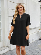 Notched Long Sleeve Mini Shirt Dress (9)