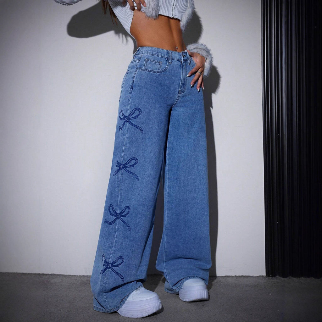 Printed Straight-leg Wide-leg Jeans photo 4