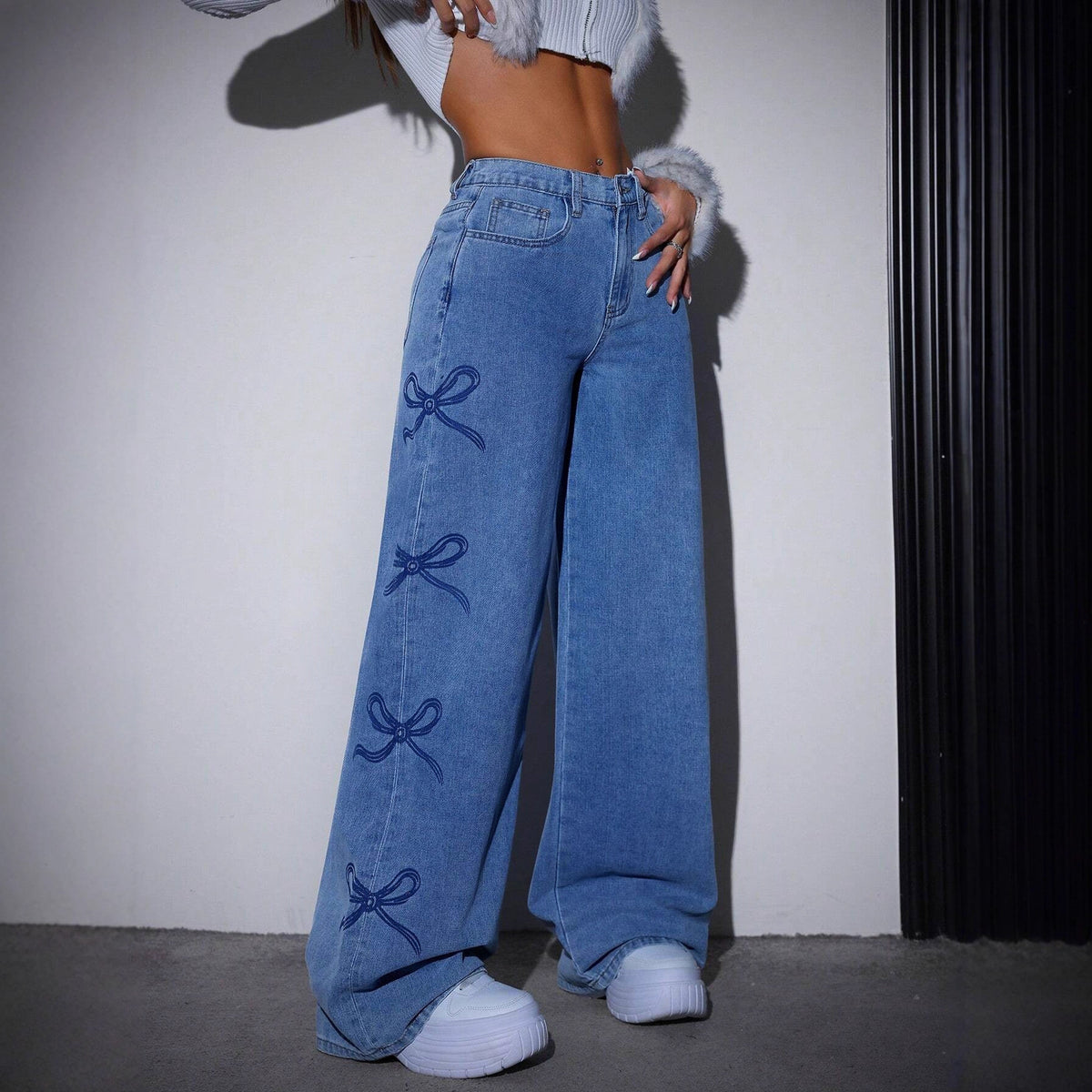 Printed Straight-leg Wide-leg Jeans photo 4