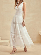 Tiered V-neck Sleeveless Maxi Dress (2)
