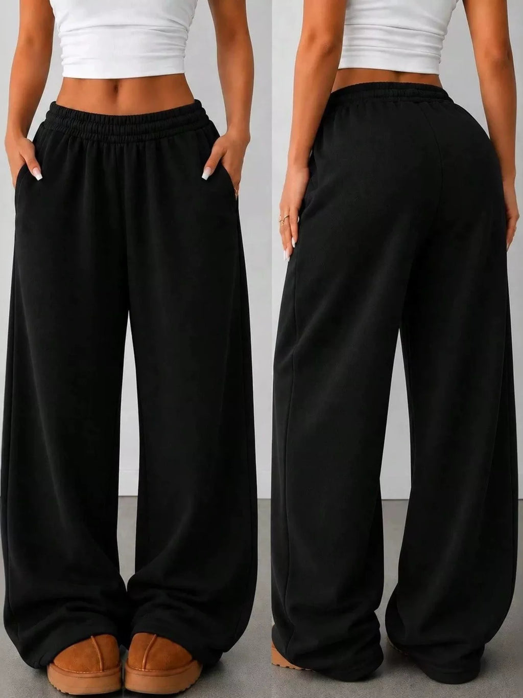 Elastic Waist Wide-leg Sweatpants (9)