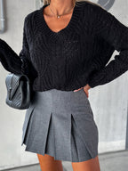 V-neck Cable-knit Long Sleeve Sweater (9)