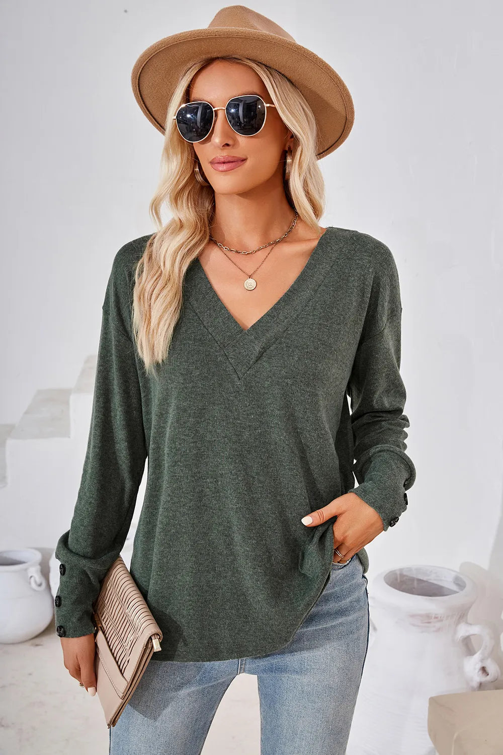V-neck Dropped Shoulder T-shirt (18)