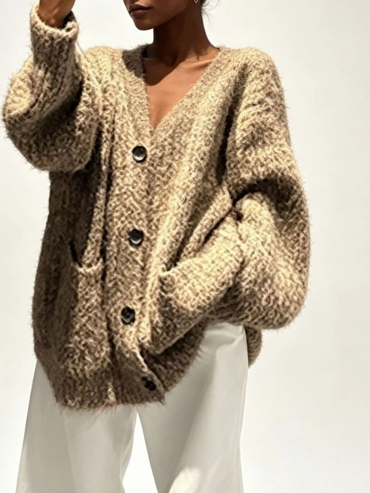 Full Size V-neck Button-down Cardigan Plus (3)