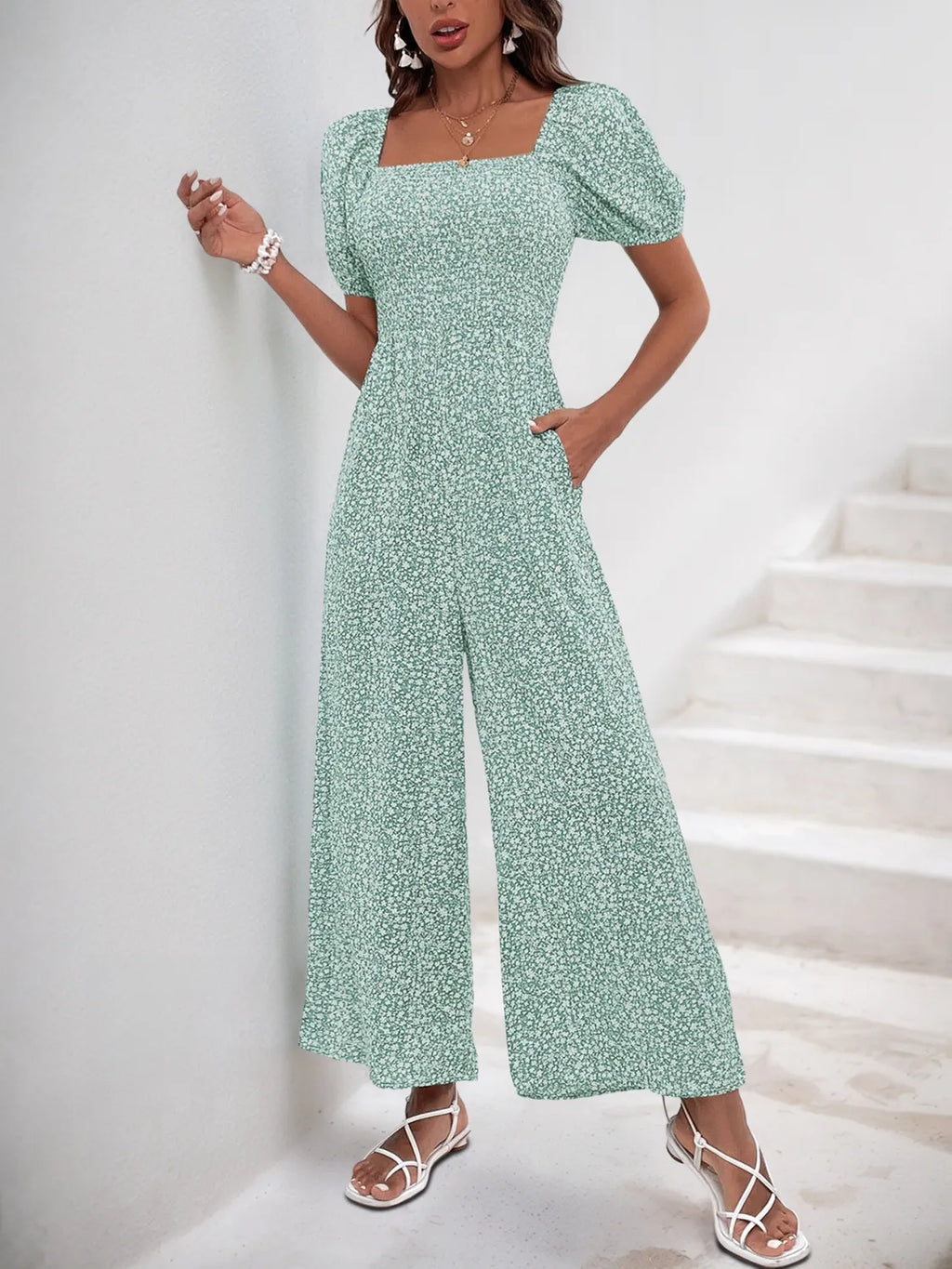 Printed Square Neck Puff Sleeve Jumpsuit (22)