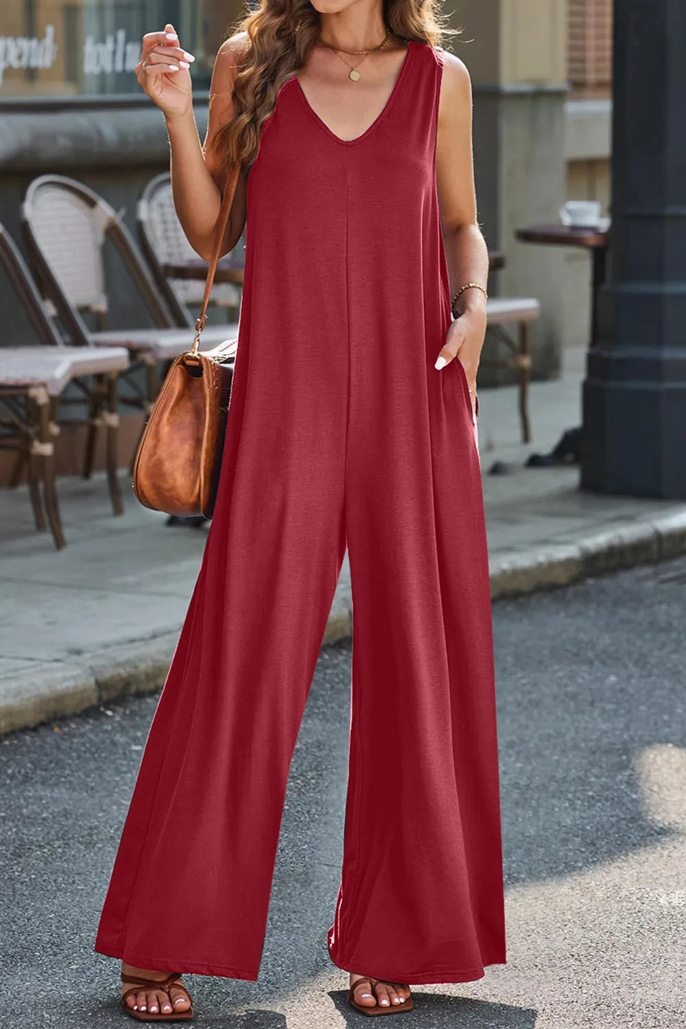 Full Size V-neck Wide Strap Jumpsuit (2)