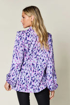 Full Size Printed Ruffle Trim Balloon Sleeve Shirt Plus (22)