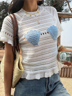 Openwork Ruffled Hem Knit Top (2)