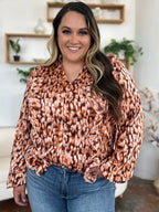 Full Size Printed Ruffle Trim Balloon Sleeve Shirt Plus (8)