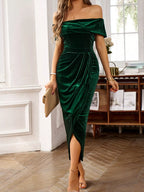 Velvet Off-shoulder Ruched Midi Dress (11)
