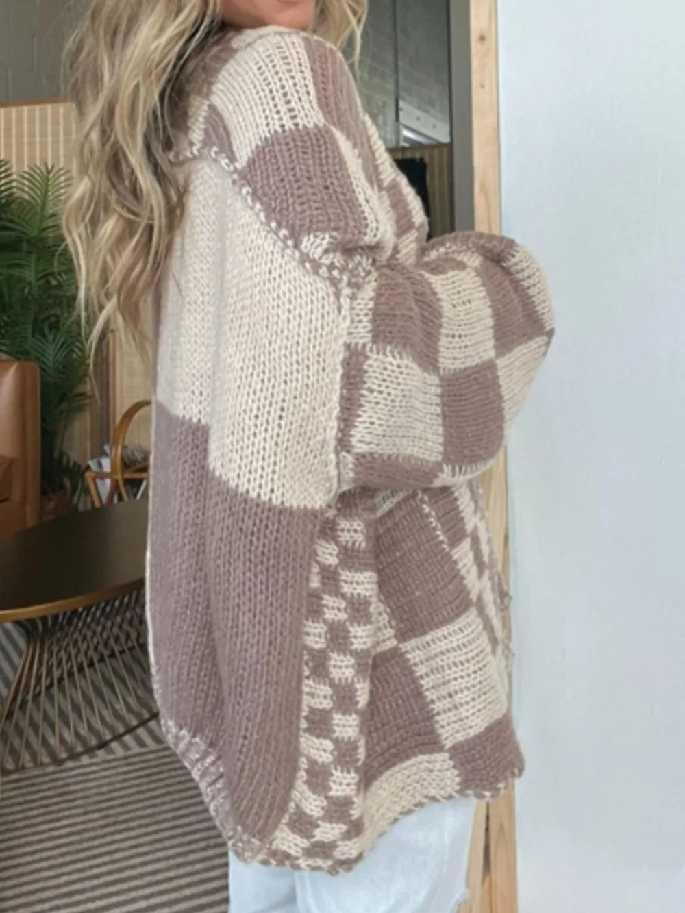 Plaid Open Front Long Sleeve Cardigan (8)