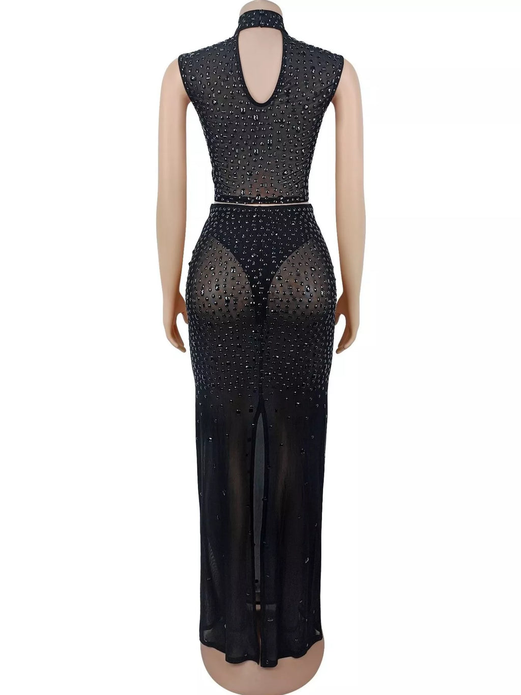 Rhinestone Sleeveless Top Skirt Set (11)