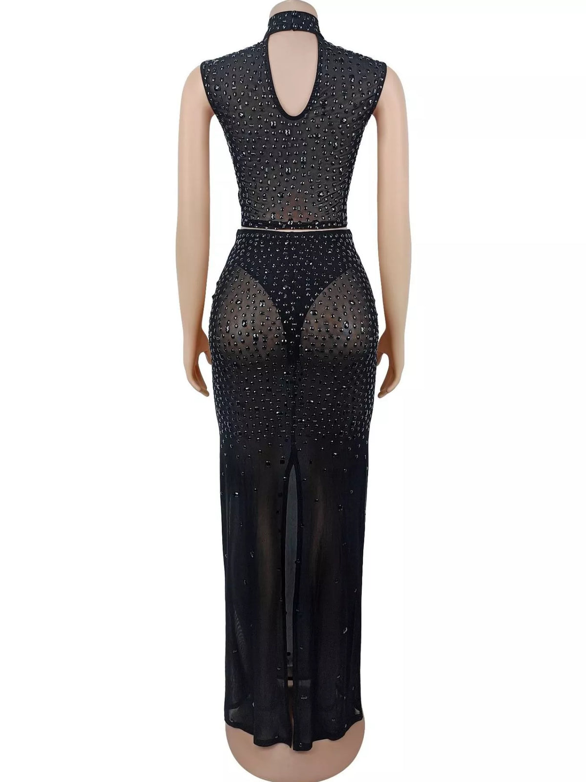 Rhinestone Sleeveless Top Skirt Set (11)