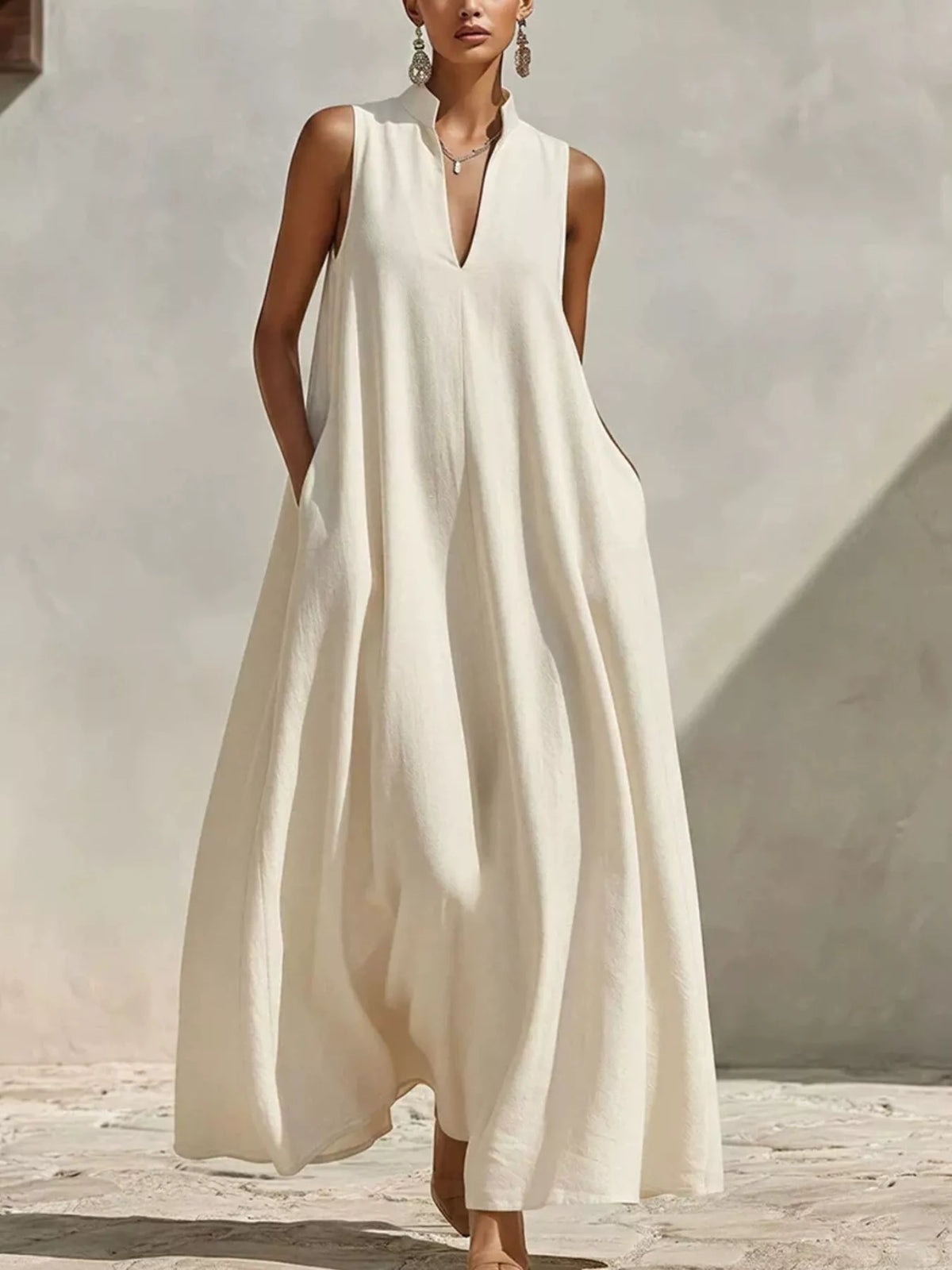 Sleeveless Maxi Dress Side Pockets