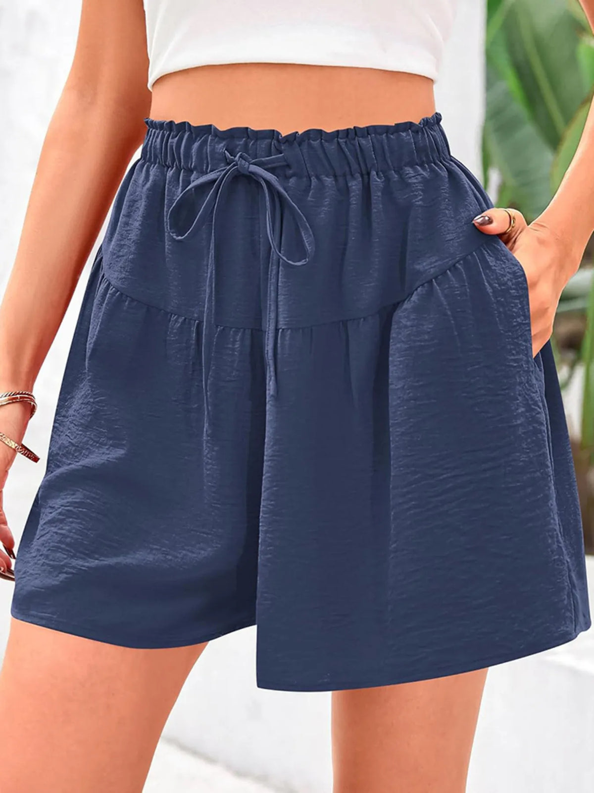 Full Size Casual Drawstring High Waist Relaxed Shorts Plus (10)