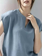 Notched Cap Sleeve Blouse (6)