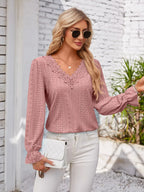 Applique V-neck Flounce Sleeve T-shirt (14)
