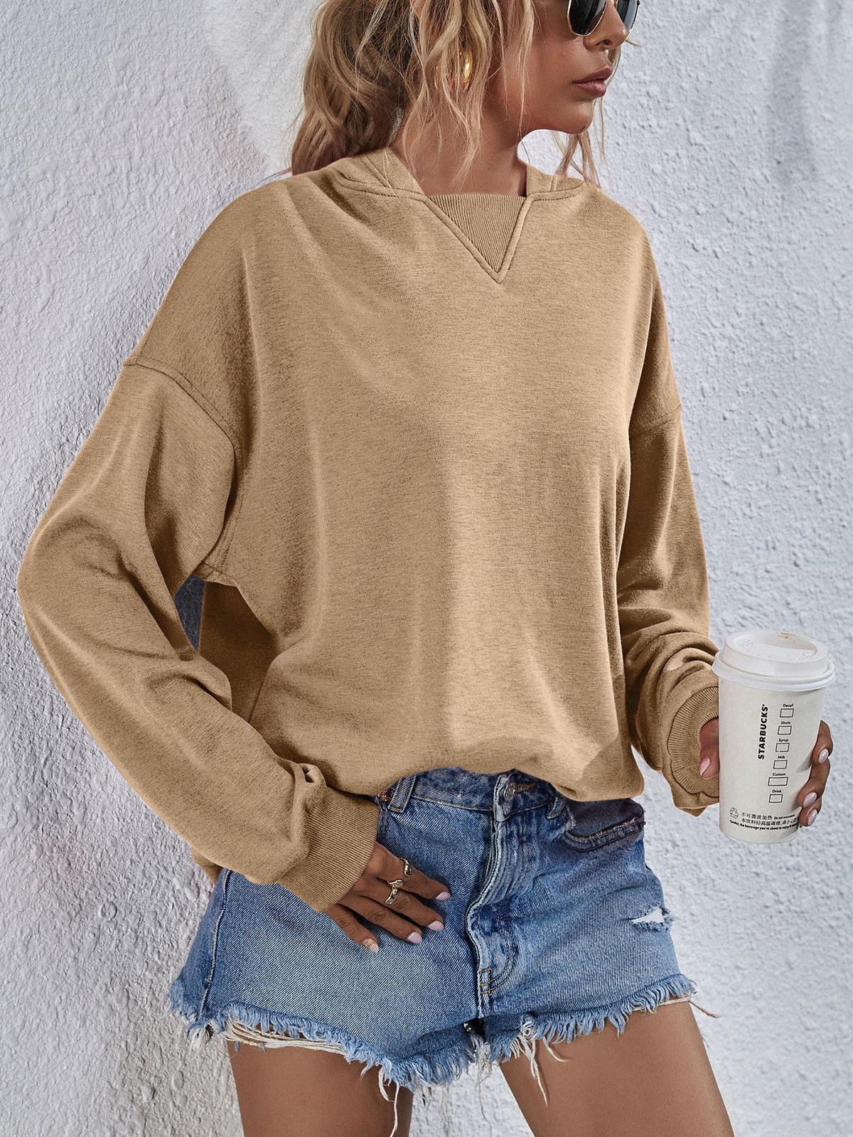 Dropped Shoulder Slit Hoodie (20)