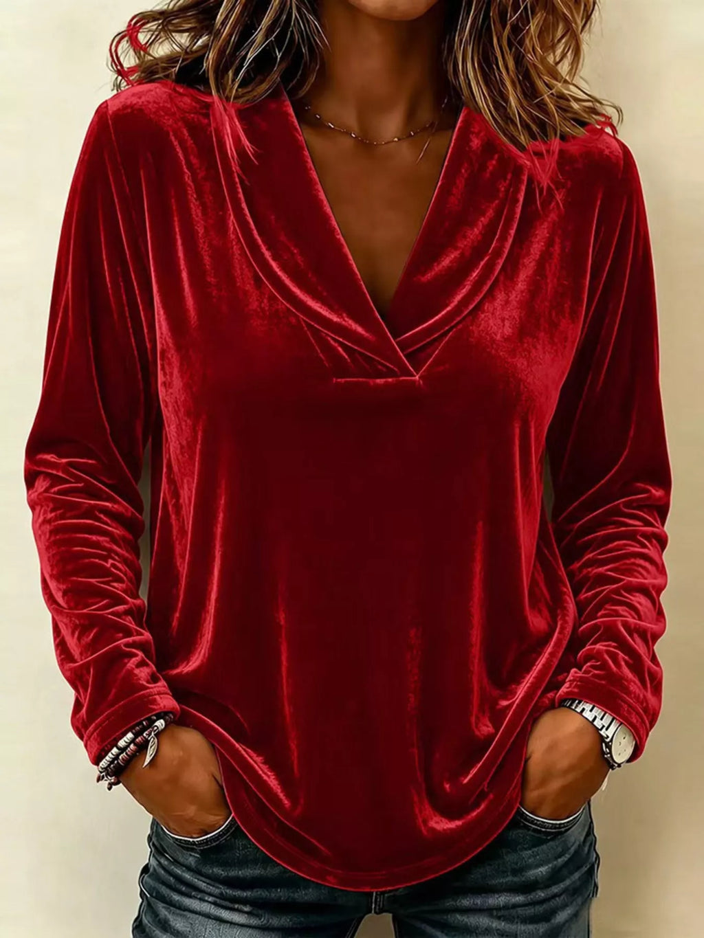 Full Size Velvet Long Sleeve T-shirt Plus (7)
