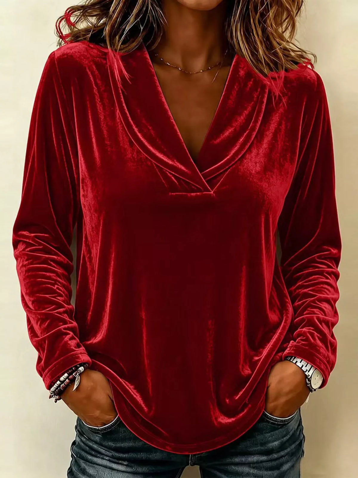 Full Size Velvet Long Sleeve T-shirt Plus (7)