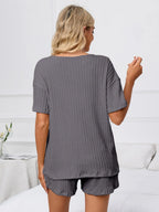 Notched Short Sleeve Shorts Lounge Set (9)