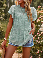 Printed Ruffle Sleeve Babydoll Blouse (5)