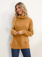 Slit Turtleneck Dropped Shoulder Sweater (18)