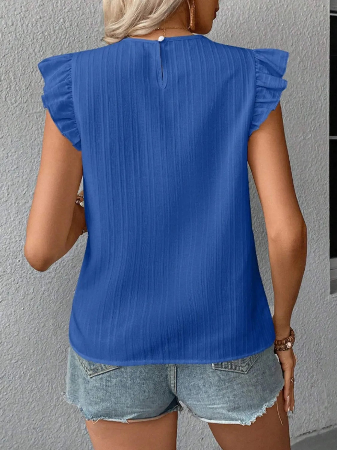 Ruffled Round Neck Cap Sleeve Blouse (30)