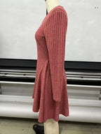 V-neck Ribbed Knit A-line Dress (18)