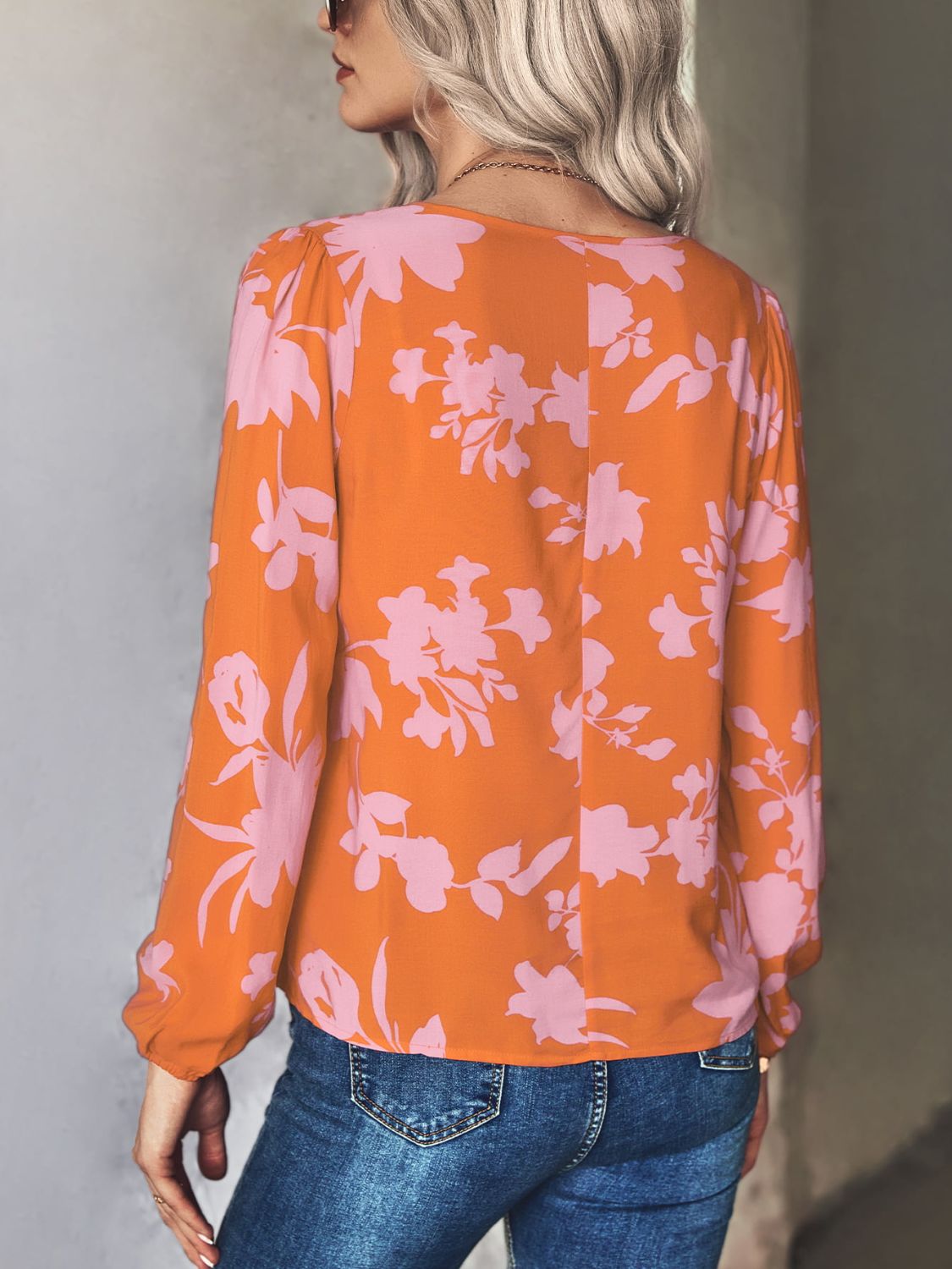 Printed Tie Neck Long Sleeve Blouse (6)