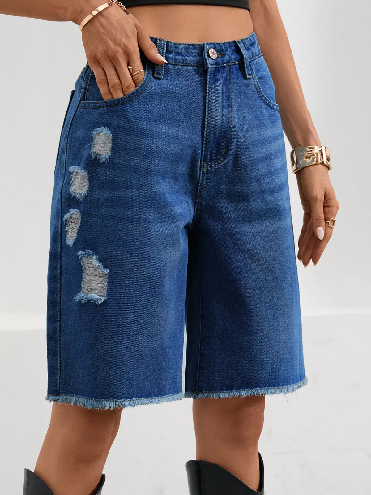 Ripped Frayed Hem Denim Shorts (8)